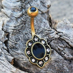 Elegante Anillo de Ombligo Floral Negro, Chapado en Oro, Estilo Vintage, de Titanio, con Diamante, Regalo para Niños - Product Image 1