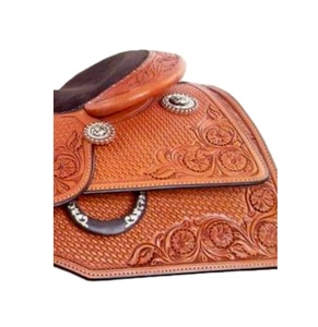 Selle de baril western pour cheval de qualité supérieure, en cuir suédé sculpté à la main, avec siège en cuir souple pour une équitation confortable - Product Image 3