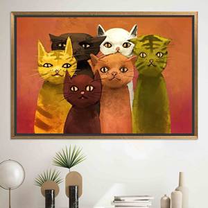 Personalized Six Cats Painting Print: Cat Lover Canvas Wall Art,GOLD <b>FRAMED</b> CANVAS - Product Image 1