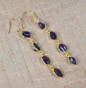 Rough Purple <b>Amethyst</b> 925 Sterling Silver 14k Gold Plated Hook <b>Earrings</b> Handmade February Gemstone Jewelry Gift - Product Image 2