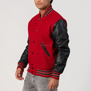 Chaqueta Varsity para Hombre, Cuerpo de Lana, Mangas de Cuero, Cierre de Cremallera, Diseño de Parches en la Parte Delantera, Estilo Béisbol, Chaqueta Bomber, Estilo Alumni, Personalizable - Product Image 3