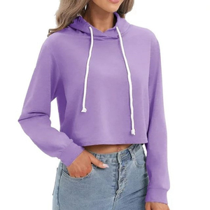 Venta al por mayor de ropa informal Vintage hombro gota mujeres Crop Hoodie / Casual moda en blanco pulóver mujeres sudaderas con capucha - Product Image 5