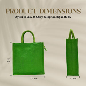 Luxury Premium <b>Jute</b> Tote Bag Custom Logo Print Stylish Durable Eco-Friendly with <b>Ribbon</b> Handle Green Zinc Alloy Zipper Bogg - Product Image 4