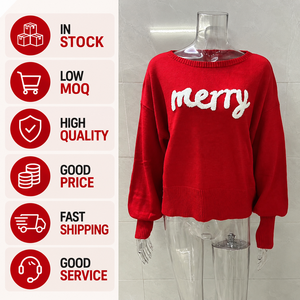 Maglione Natalizio da Donna Pronto per la Spedizione, Basso MOQ, Qualità Conveniente, Pullover Lavorato a Maglia con Scritta 'Merry', Vendita all'Ingrosso <span class=keywords><strong>Black</strong></span> <span class=keywords><strong>Friday</strong></span> - Product Image 2