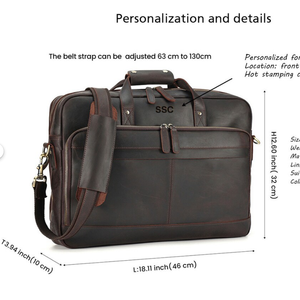 18inch Personalized Leather <b>Briefcase</b>, Genuine Leather Messenger Bag, School Office Bag, Laptop Bag, Shoulder Bag, Best Gift - Product Image 3