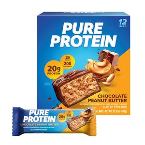 Pure <b>Protein</b> Chocolate Peanut Butter <b>Protein</b> Bars – 20g <b>Protein</b>, 3g Sugar, 190 Calories (12 count) - Product Image 1