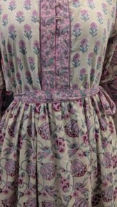 Vestido de verano con cuello estampado de bloque hecho a mano, algodón informal con estampado floral, cinturón con bolsillos en ambos lados para mujer de oficina - Product Image 5