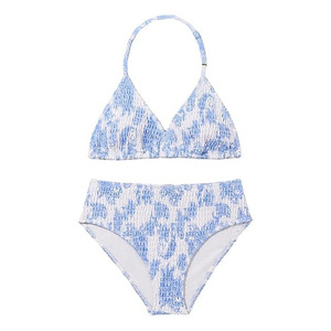 Conjunto de bikini con estampado de leopardo blanco y morado para mujer, top halter, pantalones de cintura alta, traje de baño de dos piezas de punto elástico - Product Image 2