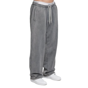 Custom French Terry Vintage Light Grey Flared Pants For Men Eco-friendly Quick Dry Wide Leg Baggy <b>Stacked</b> Sweatpants Cozy Pants - Product Image 1