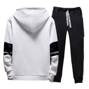 ชุดสองชิ้นมีฮู้ดแขนยาวเย็บสีทึบพิมพ์ลายตัวอักษรสำหรับฤดูใบไม้ร่วงของผู้ชายพร้อมผ้ากำมะหยี่จัดส่งแบบ DP - Product Image 5