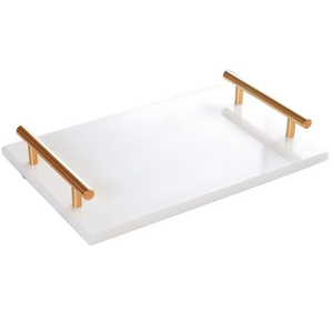 Bandeja de servicio de mármol blanco con asas, diseño de mármol en forma de rectángulo, bandeja de mármol decorativa para el hogar, boda, restaurante, decoración - Product Image 1