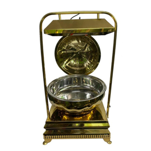 Plat chauffant rond en acier inoxydable plaqué or de qualité supérieure pour buffet et traiteur élégant, hôtel et restaurant, chauffe-plats en vente - Product Image 2