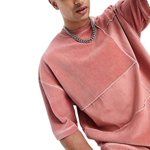 Camisetas de Hombre al por Mayor, 100% Algodón Lavado, Cuello Redondo, Manga Corta, Estilo Vintage, Color Block, Streetwear, 300g - Product Image 2