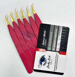 Pinzas de aislamiento de 45 grados de oro rosa oscuro con logotipo personalizado Volumen de agarre de diamante Etiqueta privada Cejas de pestañas de acero inoxidable - Product Image 4