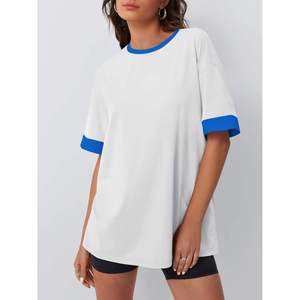 2024 Trending Oversized Women T-<b>Shirt</b> Ringer Crew Neck Short Sleeve Cotton Streetwear Baggy Casual Tee <b>Shirt</b> Custom Logo Bulk - Product Image 3