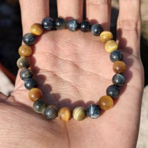 Pulsera de Piedras Preciosas de Ojo de Tigre Dorado, Plata 925, Ajustable, con Cuentas de 8mm, Hecha a Mano, Unisex, para Regalo - Product Image 1