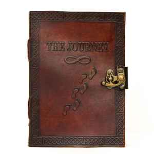 Journal en cuir artisanal de luxe en terre cuite, couverture en cuir de chèvre ou de mouton gravée à la main, papier en coton recyclé pur imprimé en gravure - Product Image 1