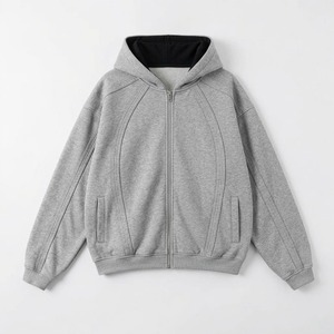 High Quality Zip Hoodie Custom Panelled Raw Edge Seam Heavy Cotton <b>Fleece</b> Regular Fit <b>Lined</b> Windproof Breathable <b>Sweatshirts</b> - Product Image 1
