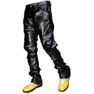 Pantalon en cuir noir pour hommes Style Vintage Slim Fit doux et confortable Streetwear mode Biker pantalon respirant - Product Image 1