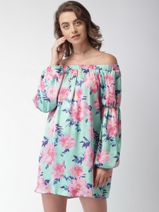 Casual All-Over <b>Pattern</b> Flounce <b>Dress</b> Shoulder Neckline Smocked Waist Ruffle Trim Plus Size Viscose ODM Fashion Knee-Length - Product Image 3