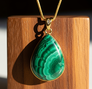 Chaîne délicate en argent Sterling 925 pendentif en forme de goutte de malachite naturelle pendentifs de mode en cristal de guérison minimaliste pour cadeaux - Product Image 2