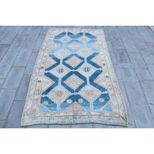 Alfombra Turca Vintage de 4.9x8.7 pies, Alfombra de Lana Azul Ombré - Product Image 1