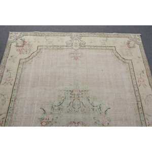 Alfombra Clásica Beige Verde de 6.4 x 9.6 pies, Ecológica, Tradicional, de Lana, Diseño Turco Aubusson, Patchwork, Látex, para Comedor - Product Image 5