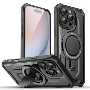 เคส iPhone 16 Plus 6.7 นิ้ว รุ่น Tuff Case พร้อมวงแหวนแม่เหล็กและขาตั้งพับได้ สีดำ - Product Image 1