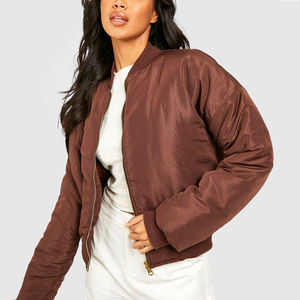 Wholesale Customizable Zipper Women's Winter Windproof Bomber Jacket Fashion Coat Tops Long Sleeve <b>V</b> Neck Solid High Quality - Product Image 1
