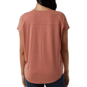 Camiseta informal de manga corta con cuello en V para mujer, camiseta suave de algodón 100%, ligera, de alta calidad, transpirable, de secado rápido, antiarrugas - Product Image 3