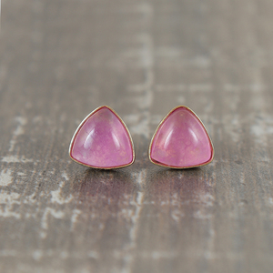 Pendientes de Calcedonia Rosa, Plata de Ley 925, Chapados en Oro, Corte Triangular, Estilo Minimalista, Regalo de Boda para Mujer - Product Image 2