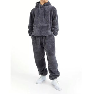 <b>Sherpa</b> Fleece Warm Sweat Suit <b>Hoodie</b> and Sweat Pants Set Winter Fashion Cozy Casual Loungewear Tracksuit for <b>Men</b> Women - Product Image 1