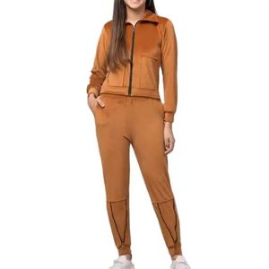2024 New Arrival Custom Logo Spring Knit Velour Hoodie Outfit 2 Piece Set Loungewear Jogging Sweat <b>Tracksuits</b> - Product Image 4