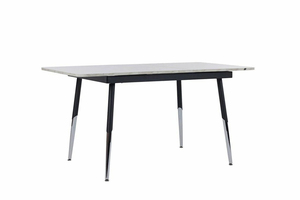 Modern Extendable Marble <b>Dining</b> <b>Table</b> White Top Butterfly Mechanisma Black Chrome Metal Legs Space Saving Furniture for 6-8 Pers - Product Image 4
