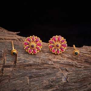 Silver Temple Vintage Trendy Stainless Steel <b>Earrings</b> 153752 Religious Stud Bezel Set Flower Pattern with <b>Hook</b> for Wedding - Product Image 1