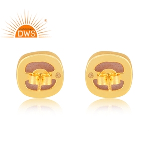 Último diseño, pendiente de tuerca de piedra de luna de melocotón Natural chapado en oro de 18 quilates, joyería fina Demi para mujer, regalo para ella - Product Image 4