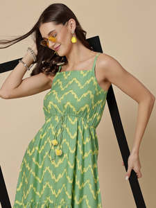 Latest Designer Solid Party Wear Green Color Big Size <b>Spaghetti</b> <b>Strap</b> Square Collar A-Line Rayon Fabric One Piece Long - Product Image 6
