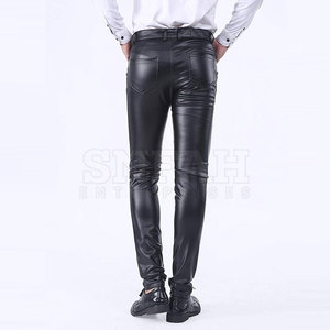 Pantalones Casuales de Cuero Genuino de Primera Calidad para Hombre, Más Vendidos, Corte Ajustado, Ligeros, Cierre de Botones, Diseño Recto, Cintura Media - Product Image 5