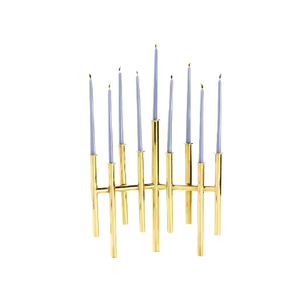GEOMETRIC PILLAR CANDLE HOLDER <b>TALL</b> DECORATIVE HANDMADE GOLD METAL CANDLE PILLAR STAND DECORATIVE PILLAR HOLDER - Product Image 5