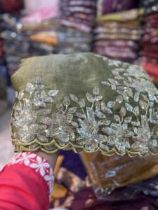 Women's Nc Moss Silk Work Saree with Sequence Border and Running <b>Blouse</b> Made in India - Product Image 5