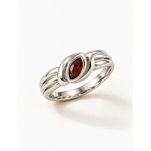 <b>Vintage</b> <b>Gold</b> Plated Brass Adjustable <b>Ring</b> with Crimson Marquise Garnet - Product Image 1