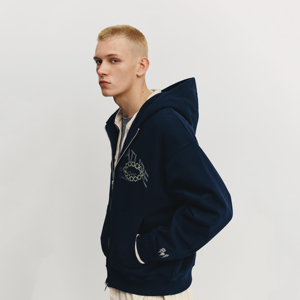 Sweat à capuche d'hiver surdimensionné en molleton français 100% coton, coupe régulière, fermeture éclair, broderie, imprimé en relief, écologique - Product Image 3