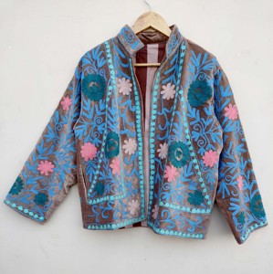 Jacket Velvet Suzani Embroidered Hand <b>Stitched</b> Floral Pattern Casual Style for Party Wear or Daily Use - Product Image 4