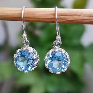 Boucles d'oreilles pendantes faites à la main en argent sterling 925 avec topaze bleue, pierre de naissance de décembre, cadeau de bijoux - Product Image 4