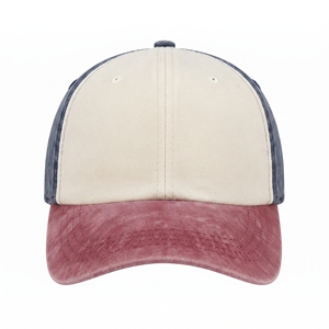Casquette de baseball unisexe vintage en jean à 6 panneaux, style camionneur, avec blocs de couleur contrastés, réglable, boucle métallique, décontractée, toutes saisons - Product Image 1
