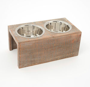 Support de bol d'alimentation surélevé pour chien de compagnie chat en bois fabriqué à la main 2 stations d'alimentation en métal avec plusieurs finitions et tailles - Product Image 1