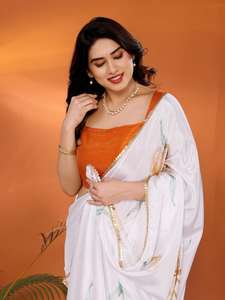 Bolly Wood Wear Festival Wear Soft Chinon Chiffon avec bordure en dentelle imprimée Pallu Blouse en soie brute par Maruti Fashion - Product Image 5