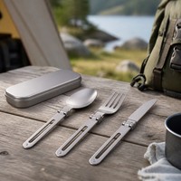 Ensemble de couverts pliants en titane 5 pièces, portables, anti-rouille, qualité alimentaire CPC, pour le camping (cuillère, fourchette, couteau, baguettes)