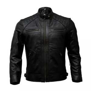 Chaqueta de cuero para hombre Piel de oveja genuina Cafe Racer Style Biker Negro y marrón - Product Image 3