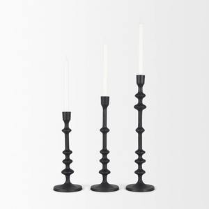Ensemble de chandeliers décoratifs en métal noir | Bougeoirs coniques sculpturaux modernes de 3 pièces pour le style de la maison et des événements - Product Image 1